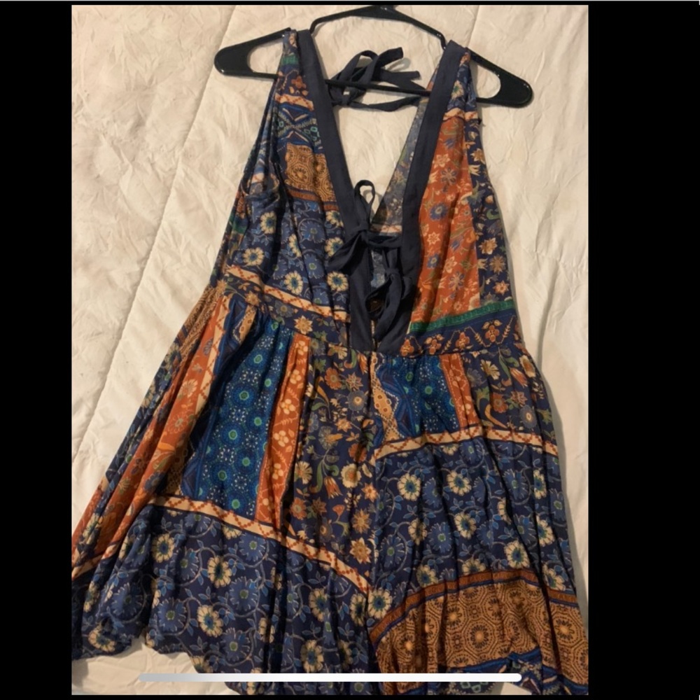 Front tie patchwork romper